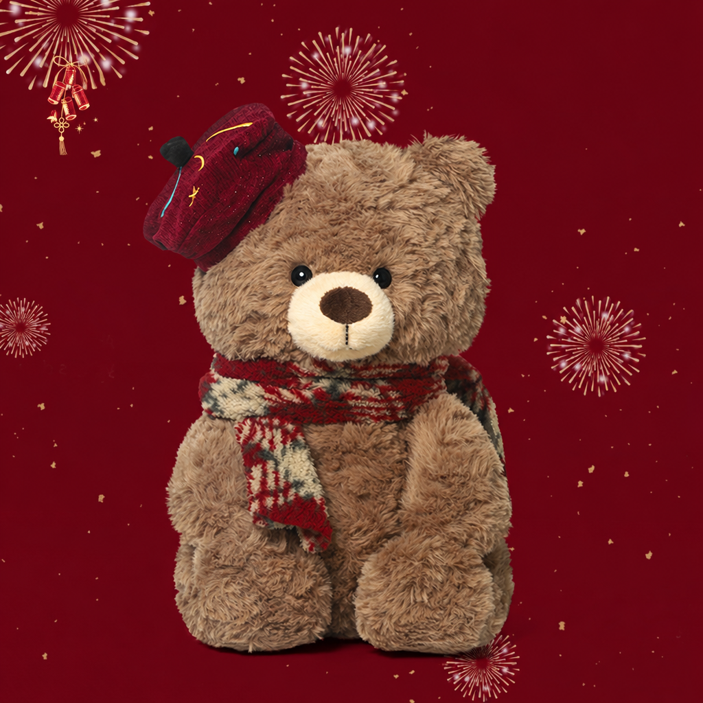 Soft plush teddy bear soft toy sitting upright, classic and New Year styles – view 4 of 8