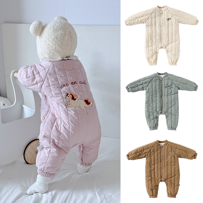 Padded Baby Snowsuit - Zip Up Wadded All-in-One with Back Embroidery, 3 to 24 Months