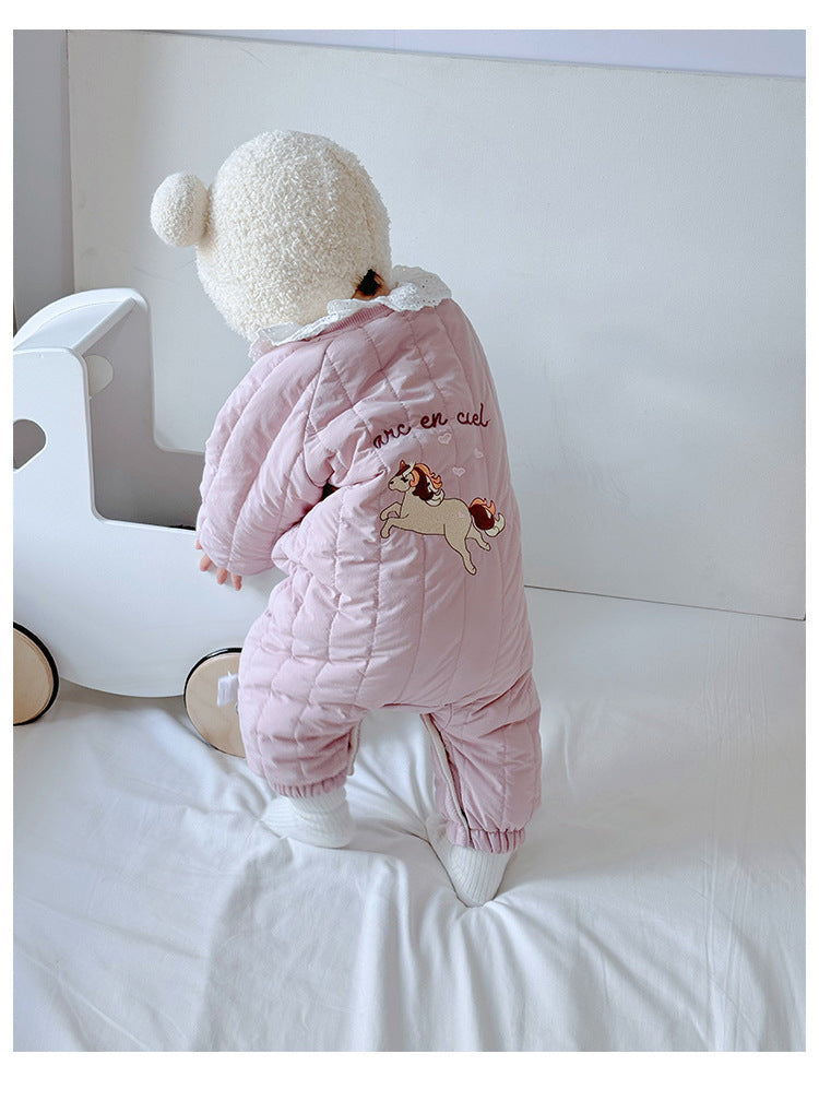 Padded Baby Snowsuit - Zip Up Wadded All-in-One with Back Embroidery, 3 to 24 Months