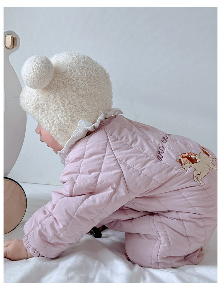 Padded Baby Snowsuit - Zip Up Wadded All-in-One with Back Embroidery, 3 to 24 Months