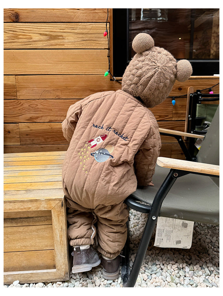 Padded Baby Snowsuit - Zip Up Wadded All-in-One with Back Embroidery, 3 to 24 Months
