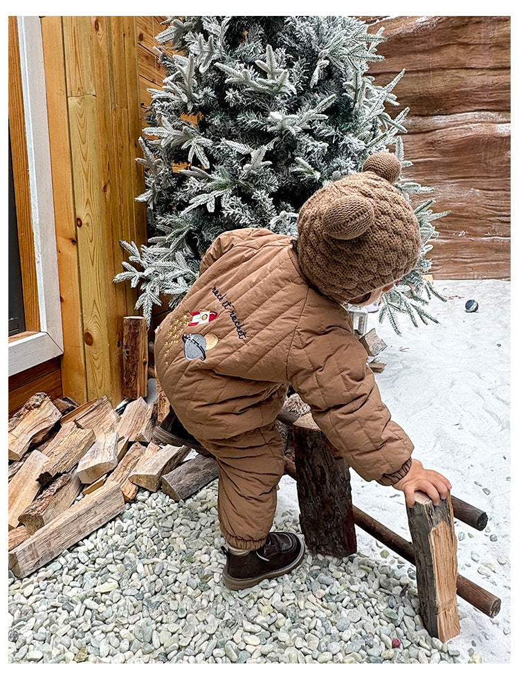 Padded Baby Snowsuit - Zip Up Wadded All-in-One with Back Embroidery, 3 to 24 Months
