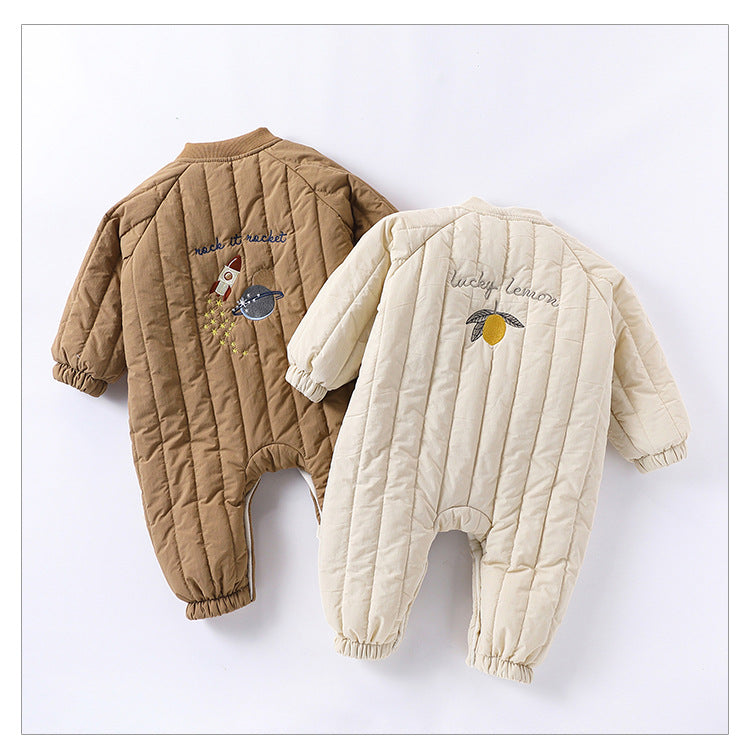 Padded Baby Snowsuit - Zip Up Wadded All-in-One with Back Embroidery, 3 to 24 Months