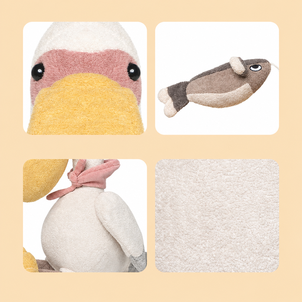 Plush pelican soft toy with long beak, 30 cm sitting height – view 4 of 5