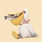 Plush pelican soft toy with long beak, 30 cm sitting height