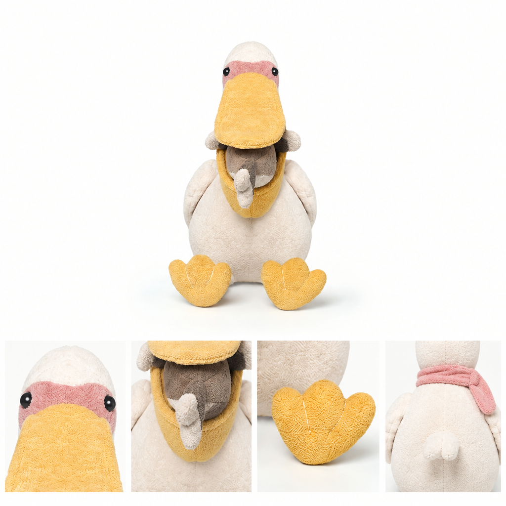 Plush pelican soft toy with long beak, 30 cm sitting height – view 5 of 5