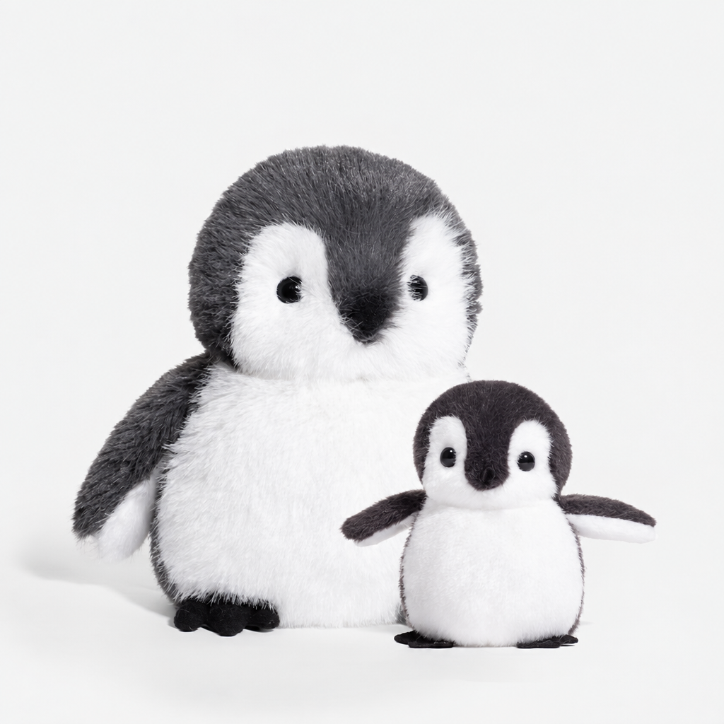 Smoke grey plush penguin soft toy, 20 cm tall, standing upright – view 3 of 6