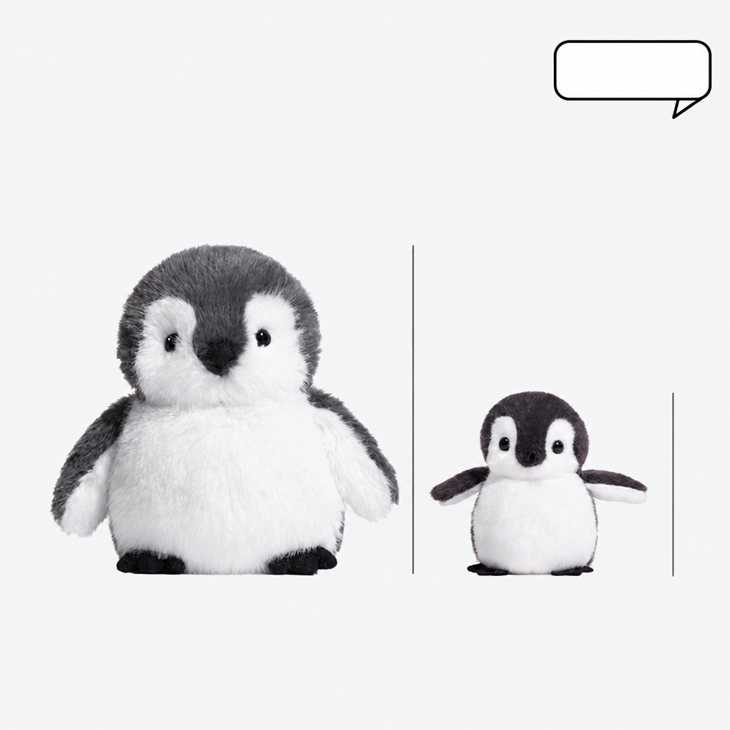 Smoke grey plush penguin soft toy, 20 cm tall, standing upright – view 6 of 6