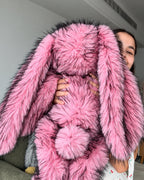 Giant Pink Faux Fur Bunny Plush Toy 70cm - Rose Pink Long Pile Soft Rabbit, Big Cuddly Gift