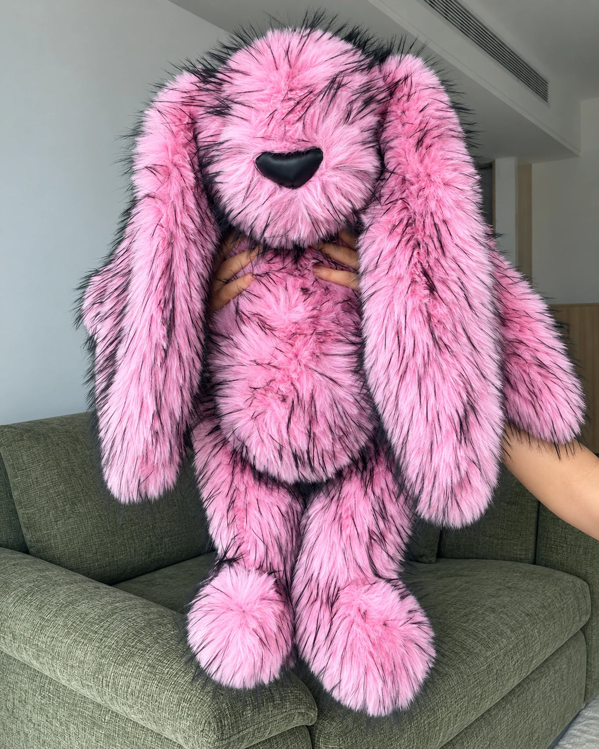 Giant Pink Faux Fur Bunny Plush Toy 70cm - Rose Pink Long Pile Soft Rabbit, Big Cuddly Gift
