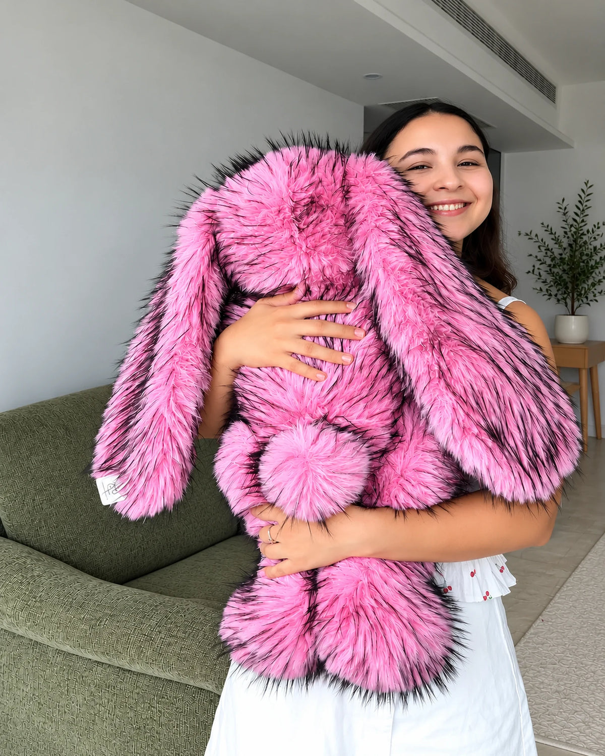 Giant Pink Faux Fur Bunny Plush Toy 70cm - Rose Pink Long Pile Soft Rabbit, Big Cuddly Gift
