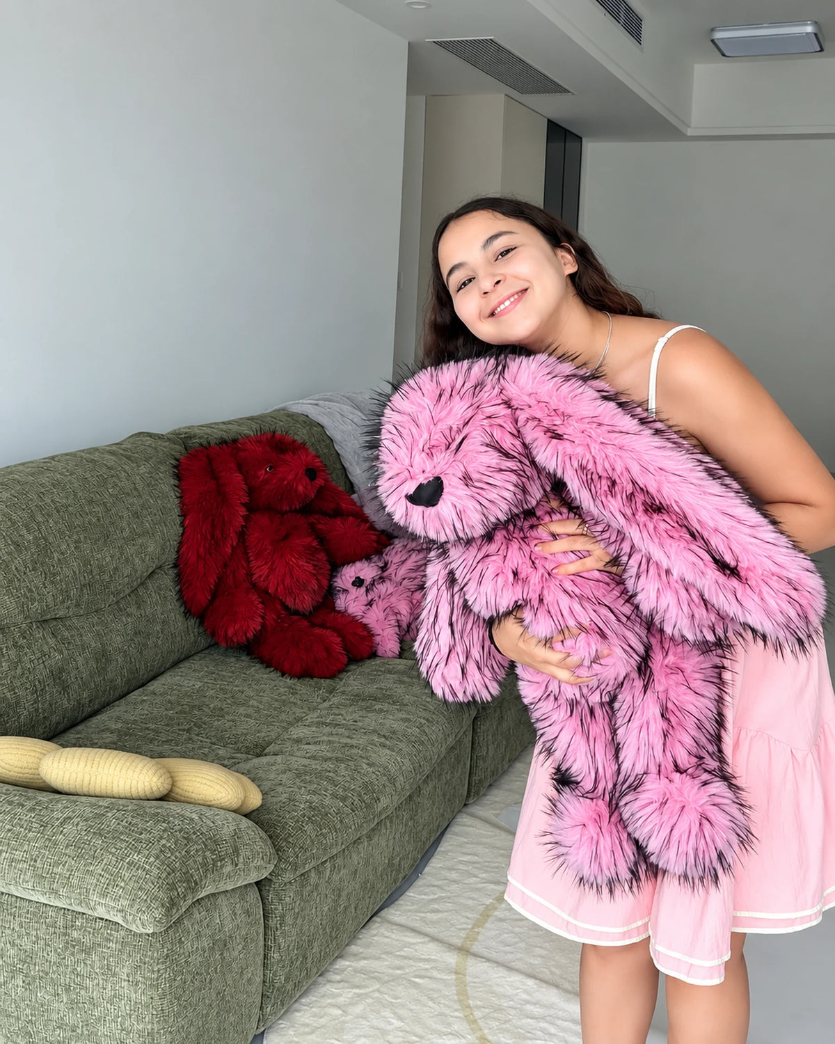Giant Pink Faux Fur Bunny Plush Toy 70cm - Rose Pink Long Pile Soft Rabbit, Big Cuddly Gift