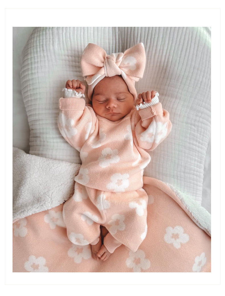 Floral Knit Two-Piece Baby Set - Pink