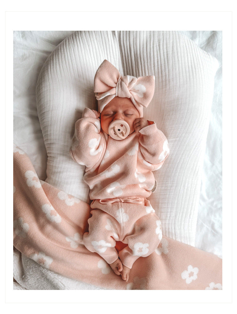 Floral Knit Two-Piece Baby Set - Pink
