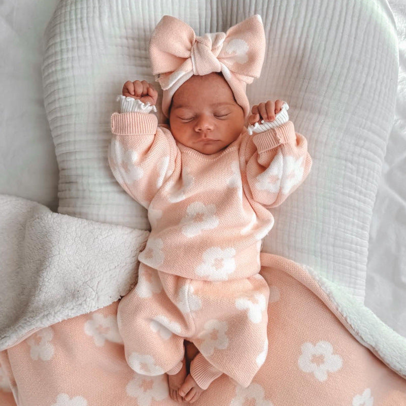 Floral Knit Two-Piece Baby Set - Pink