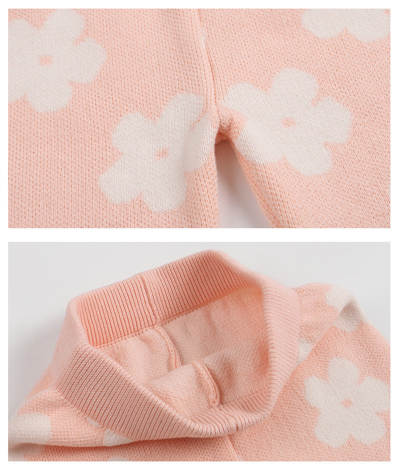 Floral Knit Two-Piece Baby Set - Pink