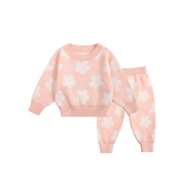 Floral Knit Two-Piece Baby Set - Pink