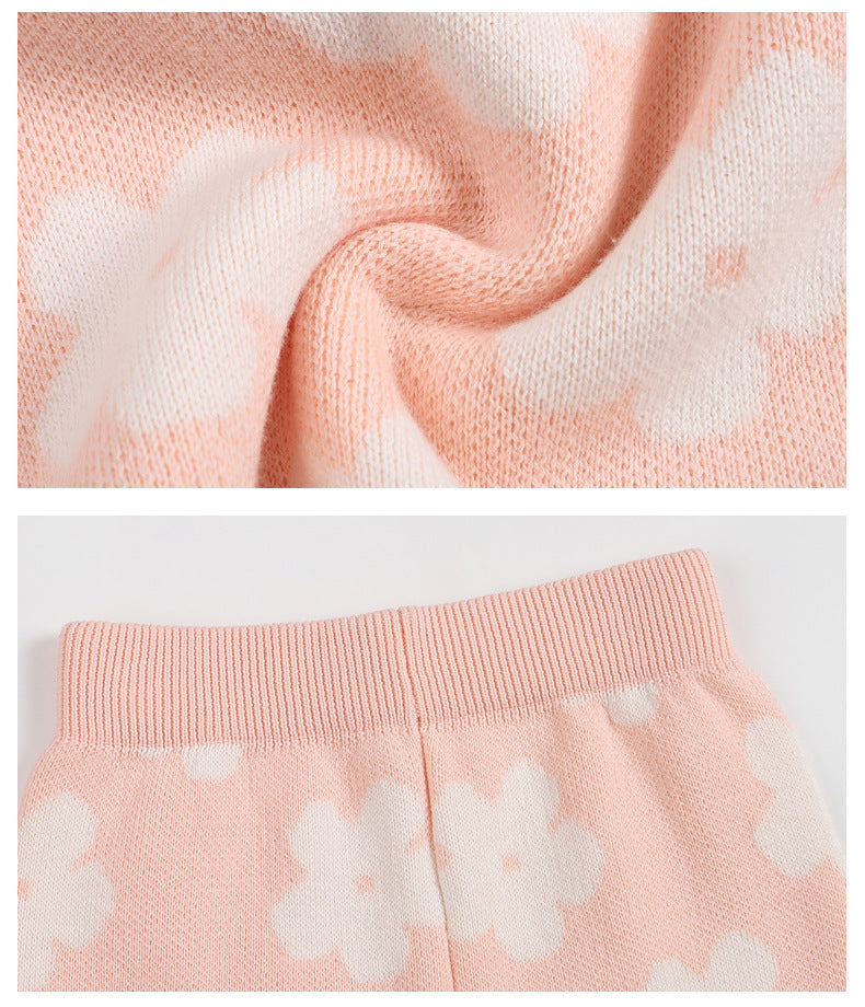 Floral Knit Two-Piece Baby Set - Pink