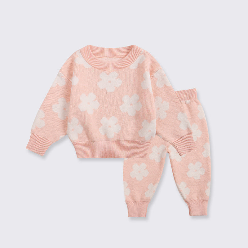 Floral Knit Two-Piece Baby Set - Pink