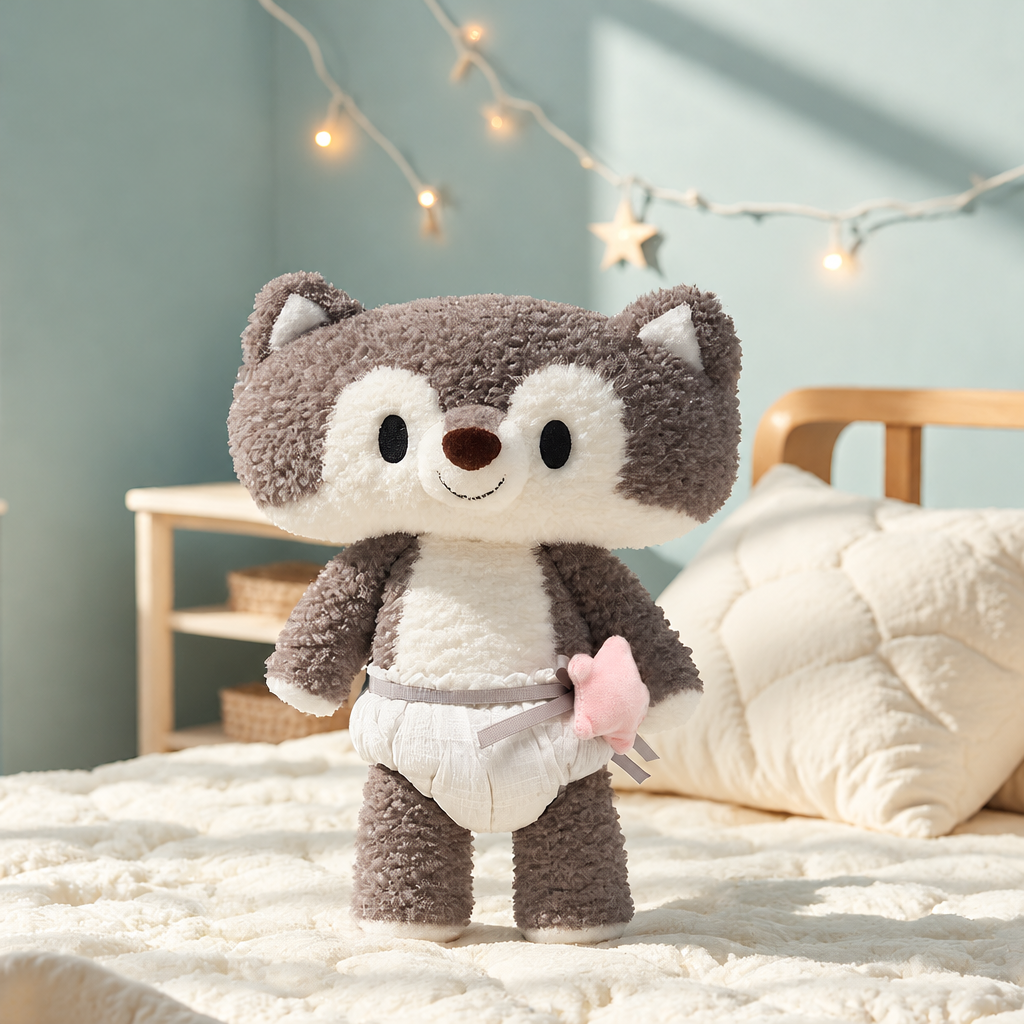 28 cm plush animal soft toy shown plain or dressed in a small outfit – Flying Squirrel, With Nappy