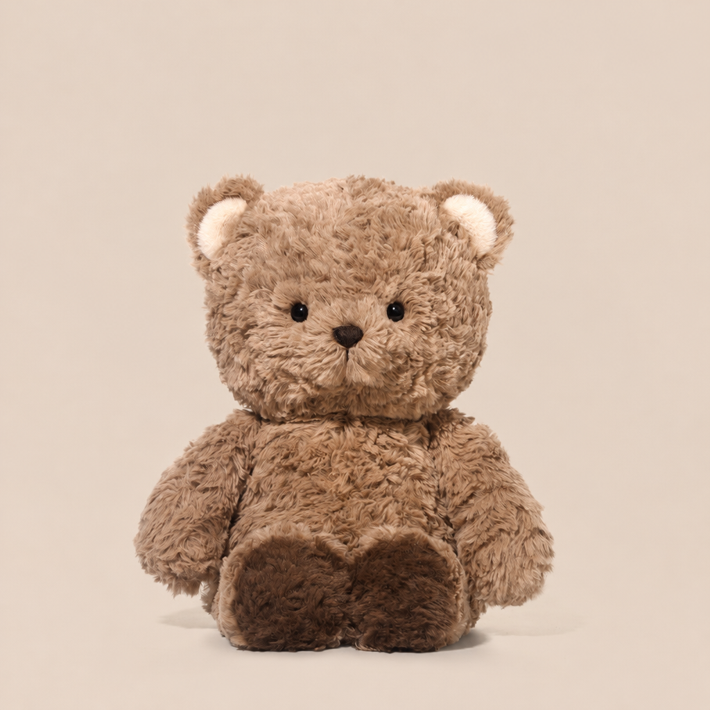 Short-plush bear and fox soft toys sitting upright, 37 cm
