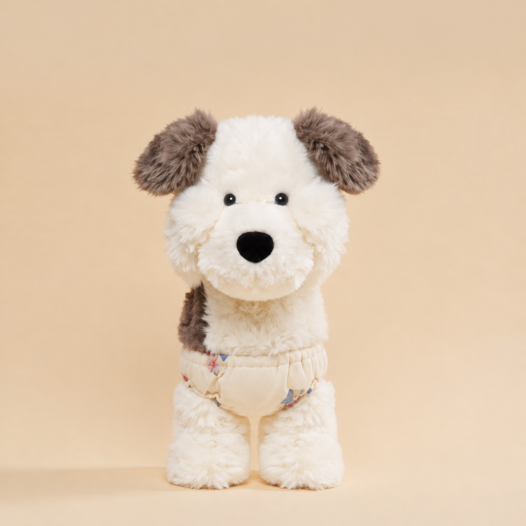 Fluffy long-pile plush animal soft toy, about 35cm tall – Dog