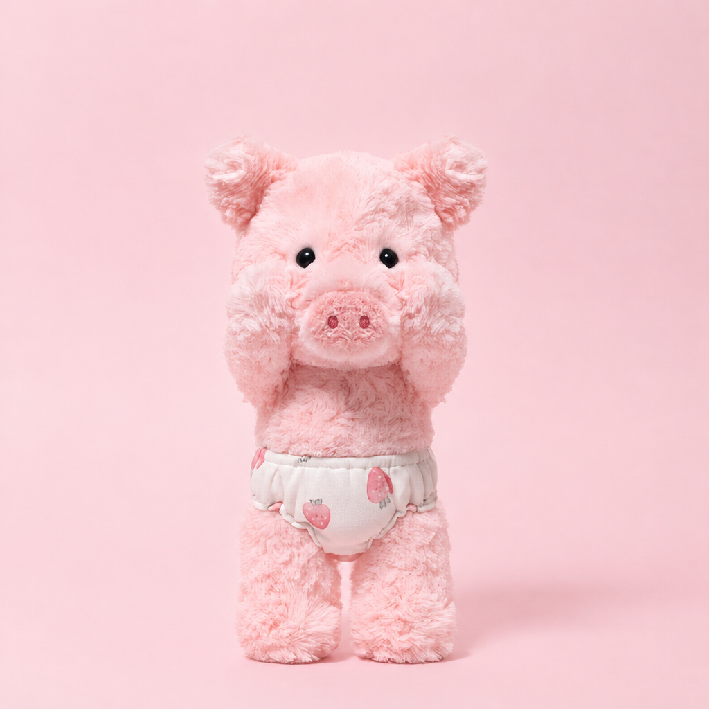 Fluffy long-pile plush animal soft toy, about 35cm tall – Pig