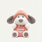 Soft plush puppy soft toys in three styles, including a sitting puppy holding a bee – Spring Edition 27 cm