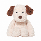 Soft plush puppy soft toy, 35 cm long, lying on a bed – view 4 of 4