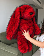 Giant Red Faux Fur Bunny Plush Toy 70cm - Cherry Red Long Pile Soft Rabbit, Christmas Gift, Bunny Doll