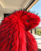 Giant Red Faux Fur Bunny Plush Toy 70cm - Cherry Red Long Pile Soft Rabbit, Christmas Gift, Bunny Doll