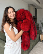 Giant Red Faux Fur Bunny Plush Toy 70cm - Cherry Red Long Pile Soft Rabbit, Christmas Gift, Bunny Doll