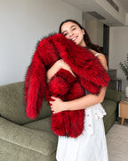 Giant Red Faux Fur Bunny Plush Toy 70cm - Cherry Red Long Pile Soft Rabbit, Christmas Gift, Bunny Doll