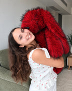Giant Red Faux Fur Bunny Plush Toy 70cm - Cherry Red Long Pile Soft Rabbit, Christmas Gift, Bunny Doll