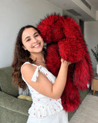Giant Red Faux Fur Bunny Plush Toy 70cm - Cherry Red Long Pile Soft Rabbit, Christmas Gift, Bunny Doll