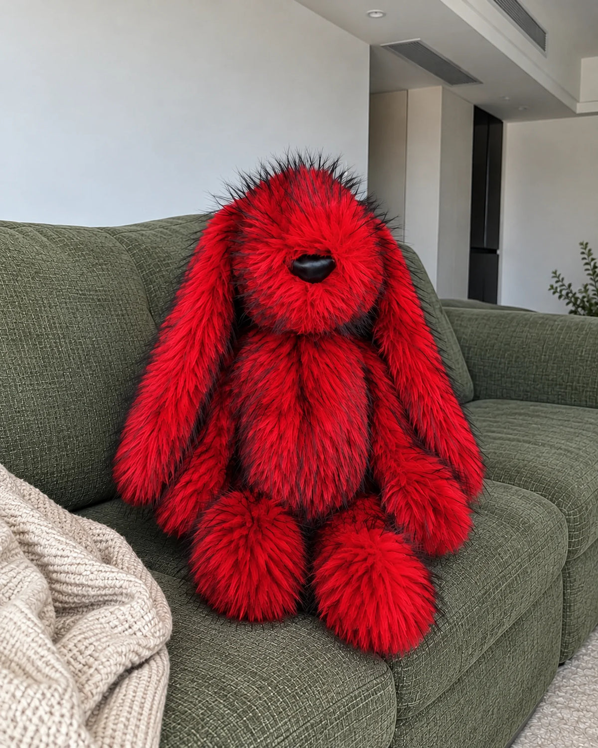 Giant Red Faux Fur Bunny Plush Toy 70cm - Cherry Red Long Pile Soft Rabbit, Christmas Gift, Bunny Doll