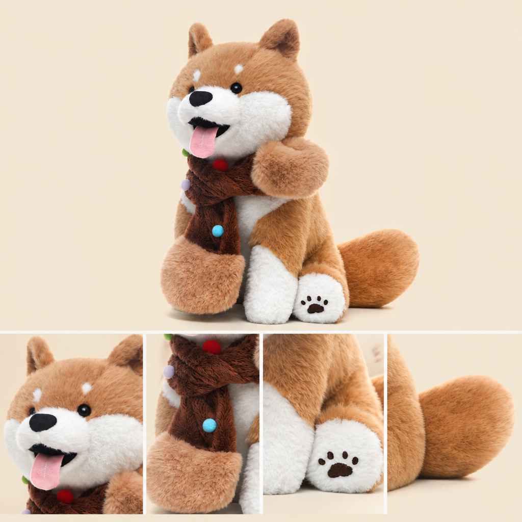 Short-plush shiba inu dog soft toy with curled tail, 34 cm long – view 2 of 4