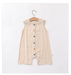 Sleeveless Cotton Baby Romper - Button Front Short All-in-One, 3 Months to 3 Years
