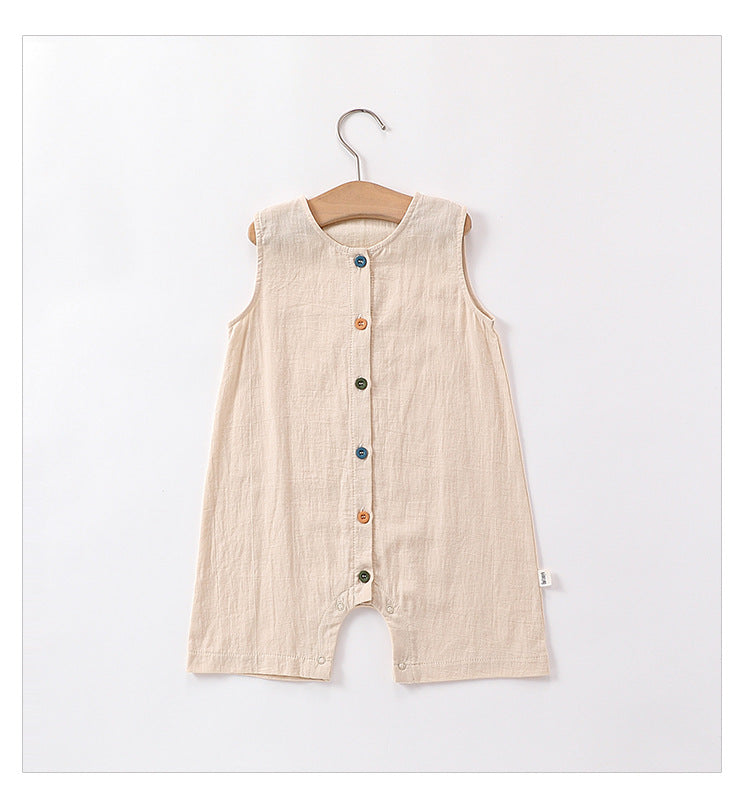 Sleeveless Cotton Baby Romper - Button Front Short All-in-One, 3 Months to 3 Years