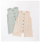 Sleeveless Cotton Baby Romper - Button Front Short All-in-One, 3 Months to 3 Years