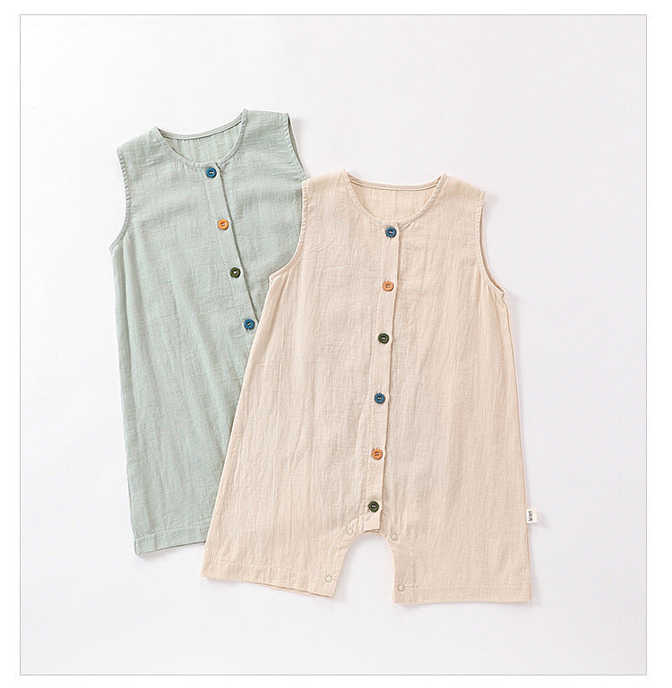 Sleeveless Cotton Baby Romper - Button Front Short All-in-One, 3 Months to 3 Years