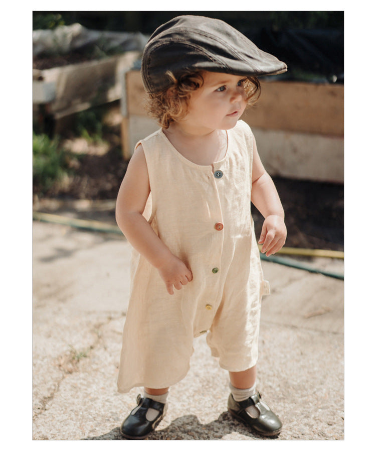 Sleeveless Cotton Baby Romper - Button Front Short All-in-One, 3 Months to 3 Years