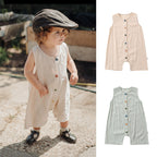 Sleeveless Cotton Baby Romper - Button Front Short All-in-One, 3 Months to 3 Years