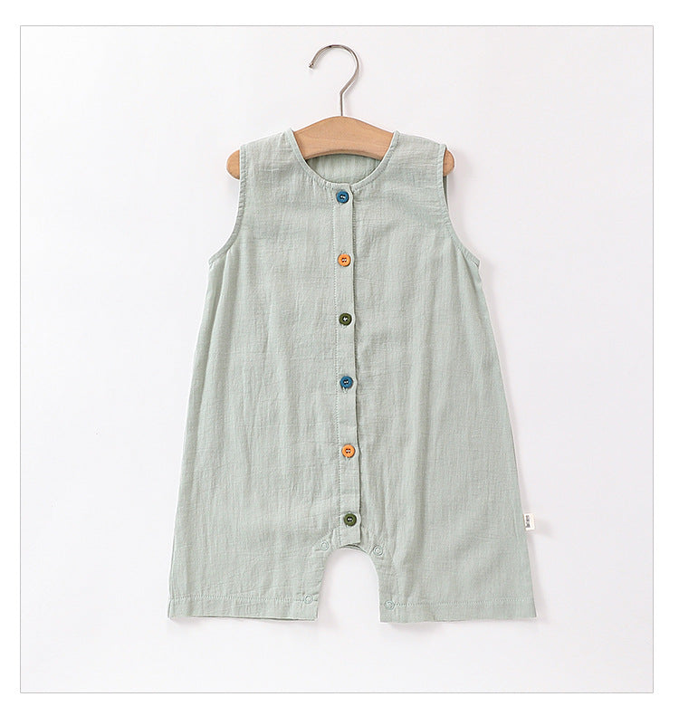 Sleeveless Cotton Baby Romper - Button Front Short All-in-One, 3 Months to 3 Years