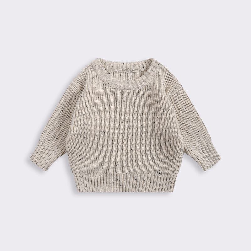 Cotton Crew Neck Jumper for Babies and Children - Relaxed Knit Pullover in Neutral Shades, 3 Months to 5 Years