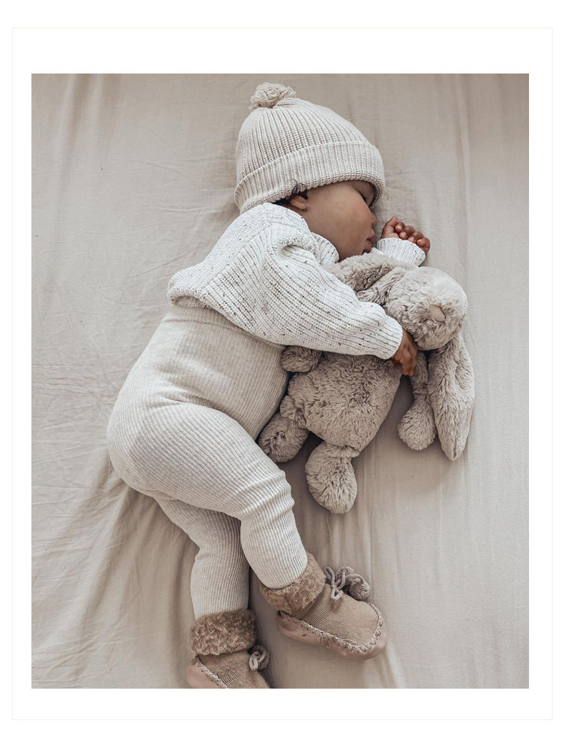 Cotton Crew Neck Jumper for Babies and Children - Relaxed Knit Pullover in Neutral Shades, 3 Months to 5 Years