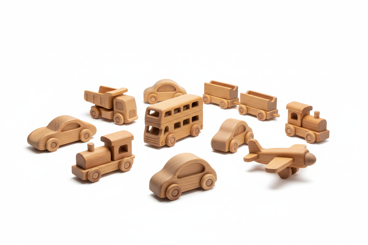 Wooden toy vehicles collection